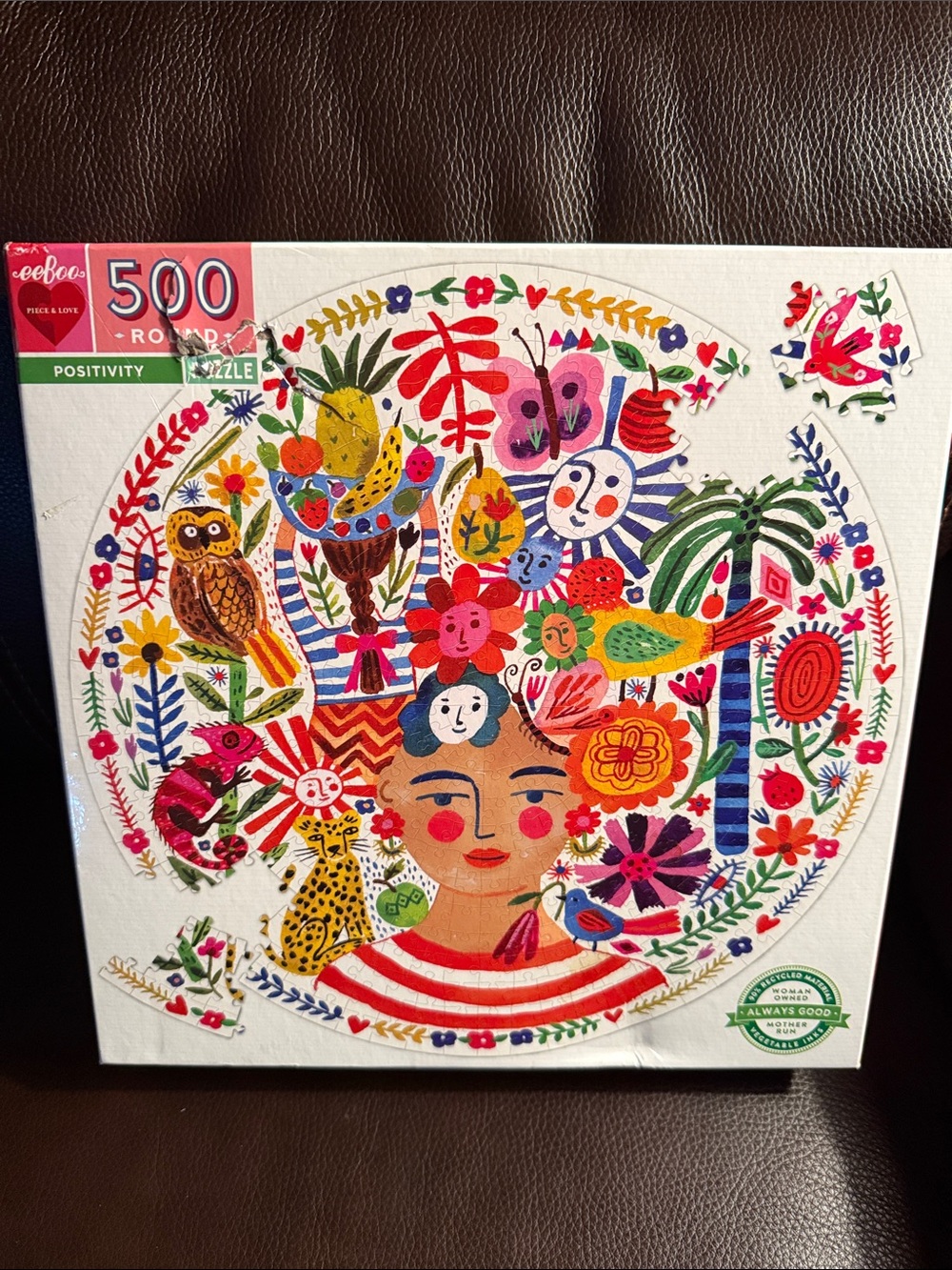 Eeboo positivity round jigsaw puzzle.  500 pieces. Complete.